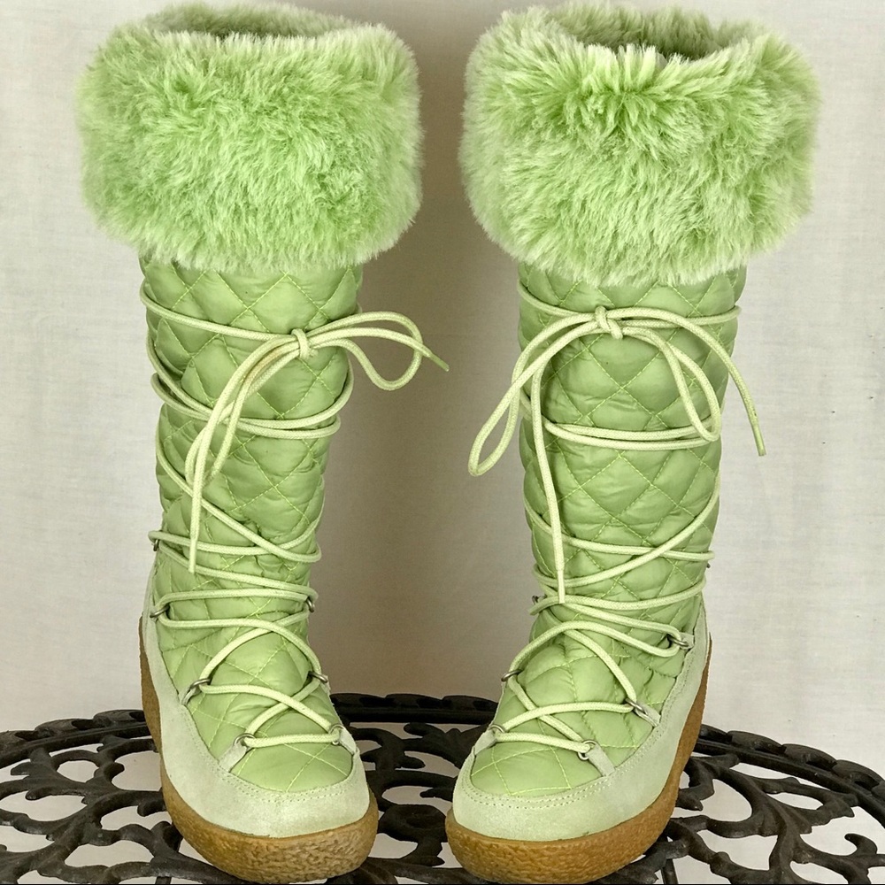 Vintage Rampage Faux Fur Lime Green Boots